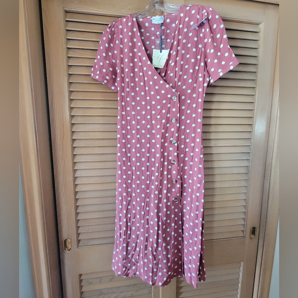 Dress Forum Los Angeles Polka Dot Button Front Midi Dress